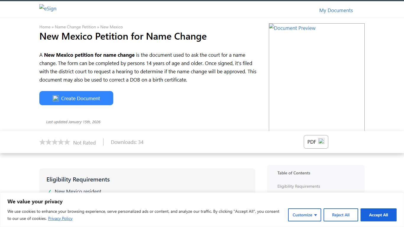 Free New Mexico Petition for Name Change PDF